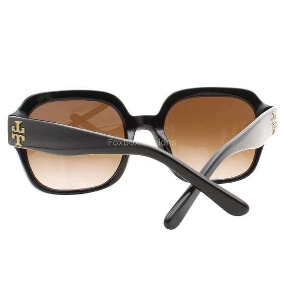 Tory Burch TY7143U Sunglasses Black Gold Logo Brown Gradient Lens w/ Case New - Picture 2 of 4